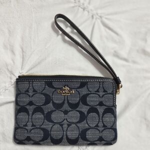 Coach Navy and Black Signature Wristlet.  Like New Condition!